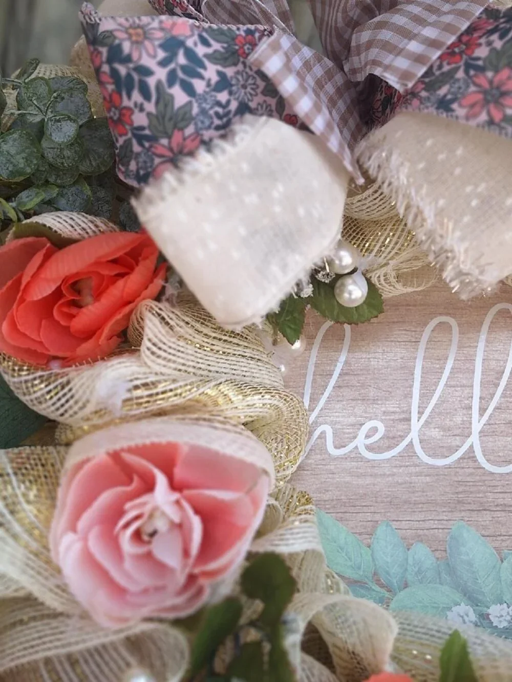Handmade floral mesh ribbon wreath